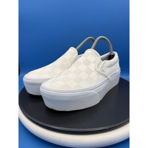 Vans Classic Slip On Stackform Checkerboard Women 7 White Ivory Platform Shoes